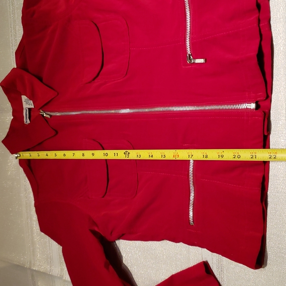 Vintage Essentials NEW Blazer Jacket Top Cotton Velour Front Zip RED Womens NWOT - Picture 12 of 15
